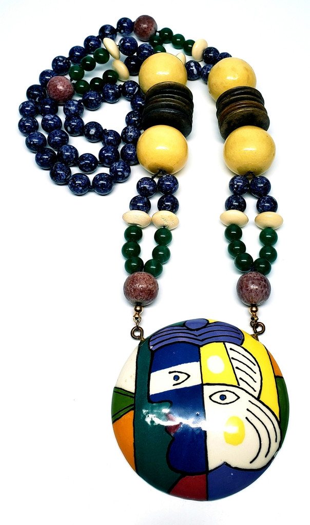 Bynum Frideaux Artisan Picasso Stone and Ceramic Statement Necklace - Vintage 1980s One-of-a-Kind  