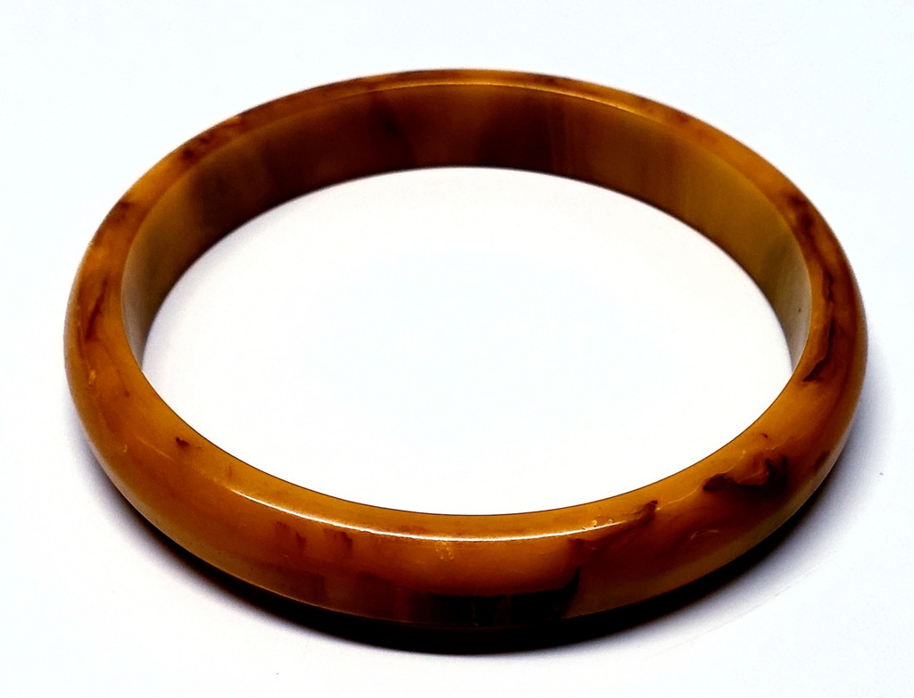 Bakelite Marbleized End of Day Butterscotch Bubble Bangle Bracelet(b) - Vintage