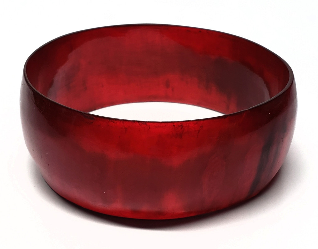 Bakelite Shiny Red Apple Wide Bangle Bracelet - Vintage