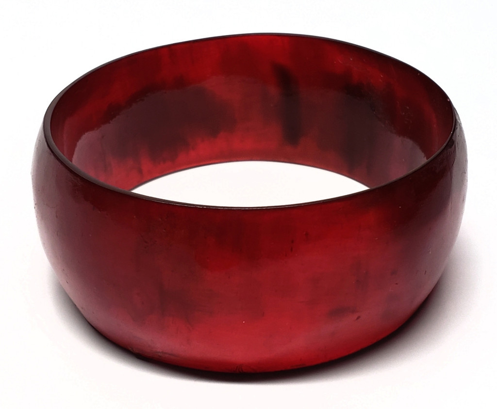 Bakelite Shiny Red Apple Wide Bangle Bracelet - Vintage