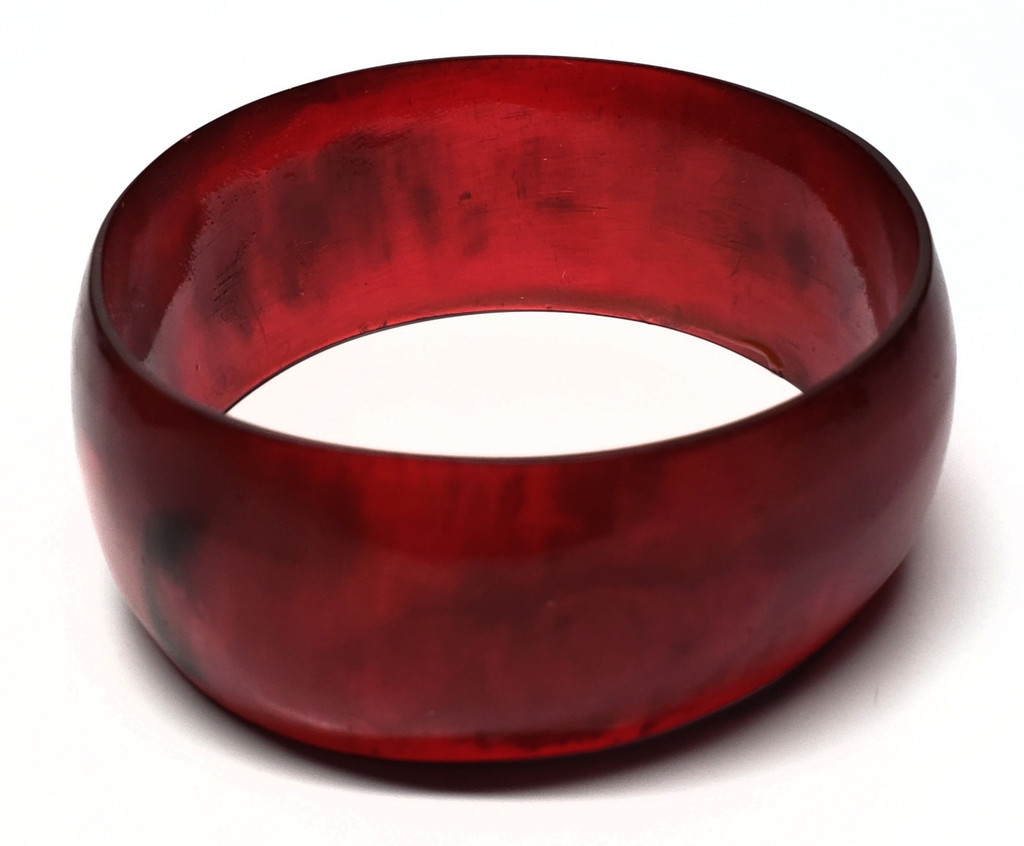 Bakelite Shiny Red Apple Wide Bangle Bracelet - Vintage