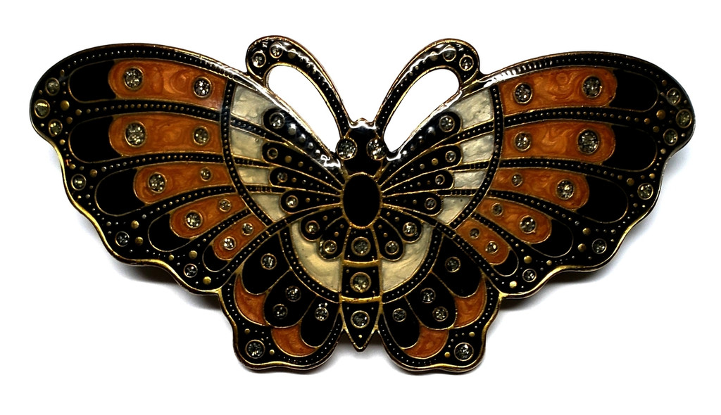 Huge Enamel Gold Tone Butterfly Barrette - Vintage
