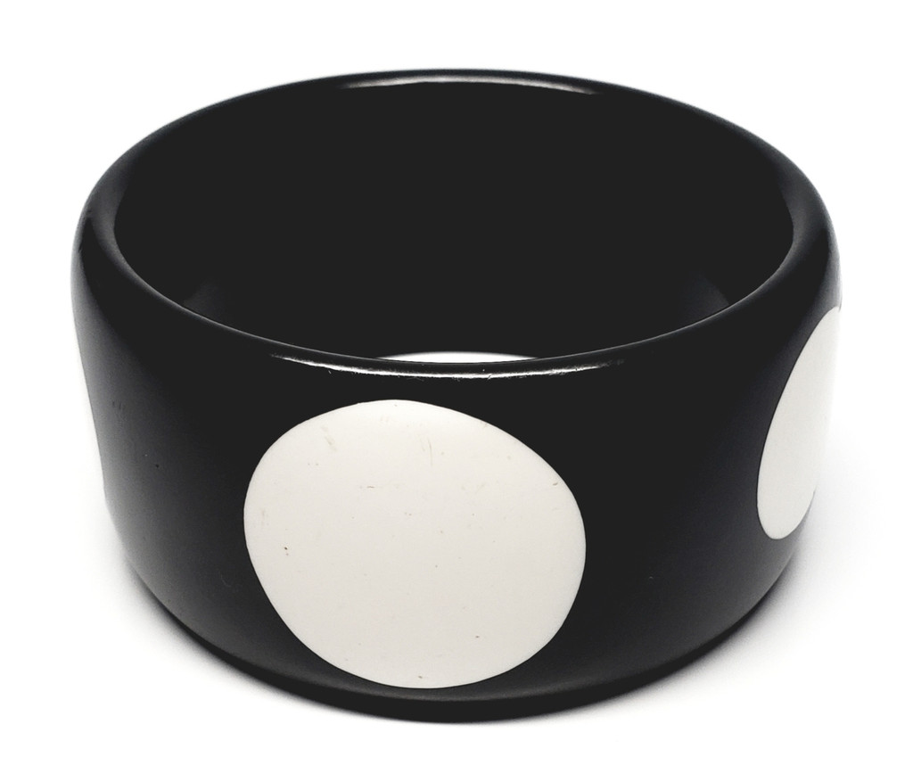 Bakelite Rockabilly Polka Dot Wide Bangle Bracelet - Vintage 1930s