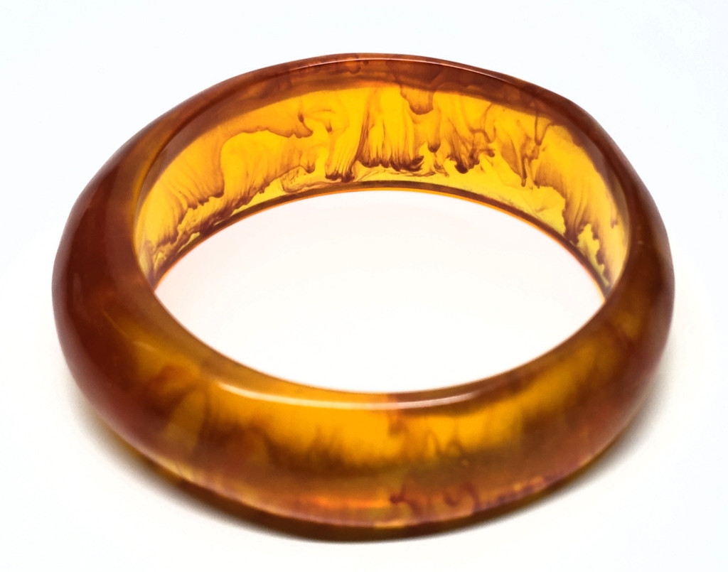 Bakelite Prystal Honey and Lemon Thick Bangle Bracelet - Vintage