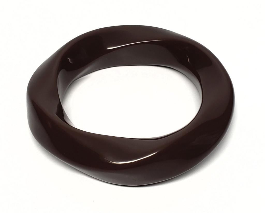 Bakelite Big Twist Dark Chocolate Glazed Donut Bangle Bracelet - Vintage 1940s Rare