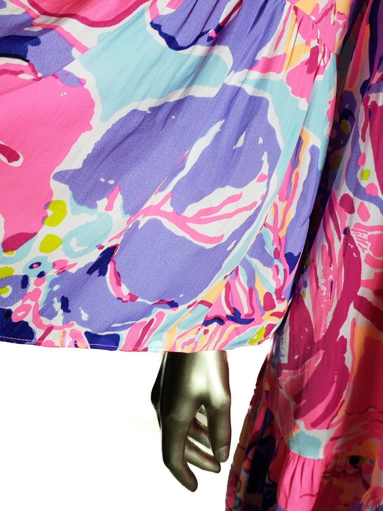 Lilly Pulitzer Bright Pink Floral Splash Off Shoulder Ruffle Bell Tunic Dress - Size Medium - New