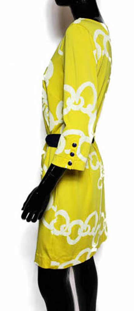 Lilly Pulitzer "Jonah " Bright Yellow Lock and Key Ponte Knit Belted Dress - Size Medium  