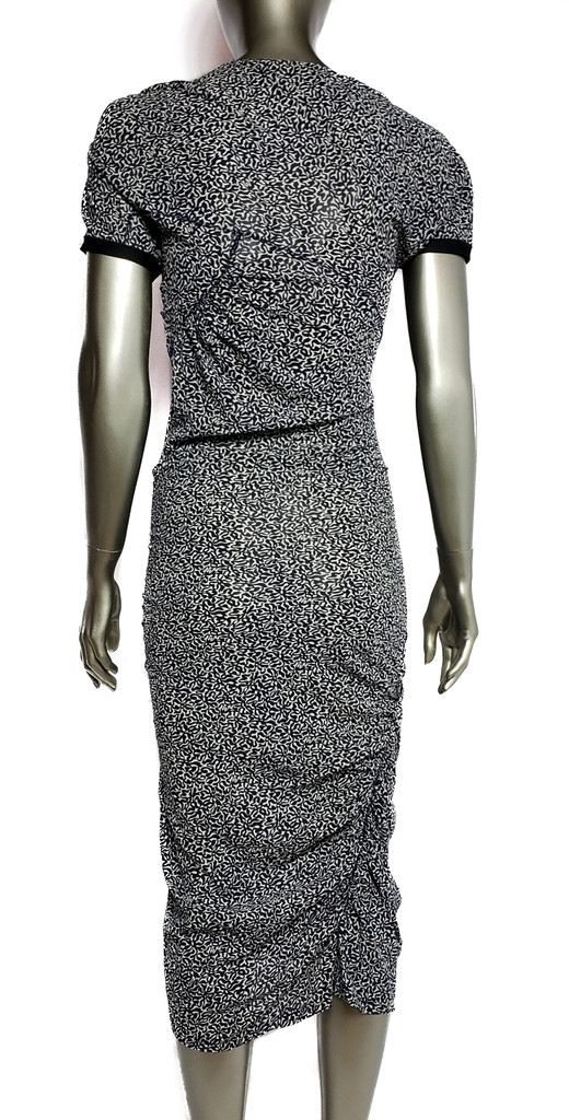 Balenciaga Silk Navy Floral Print Big Stitch Rouched Long Fitted Dress - Size FR 38 (US 4-6) - New