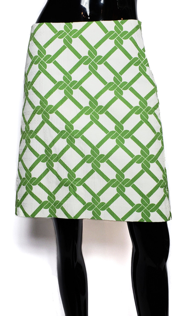 Milly White and Green Quilted Chain Link High-Waist A-Line Skirt - Size 4