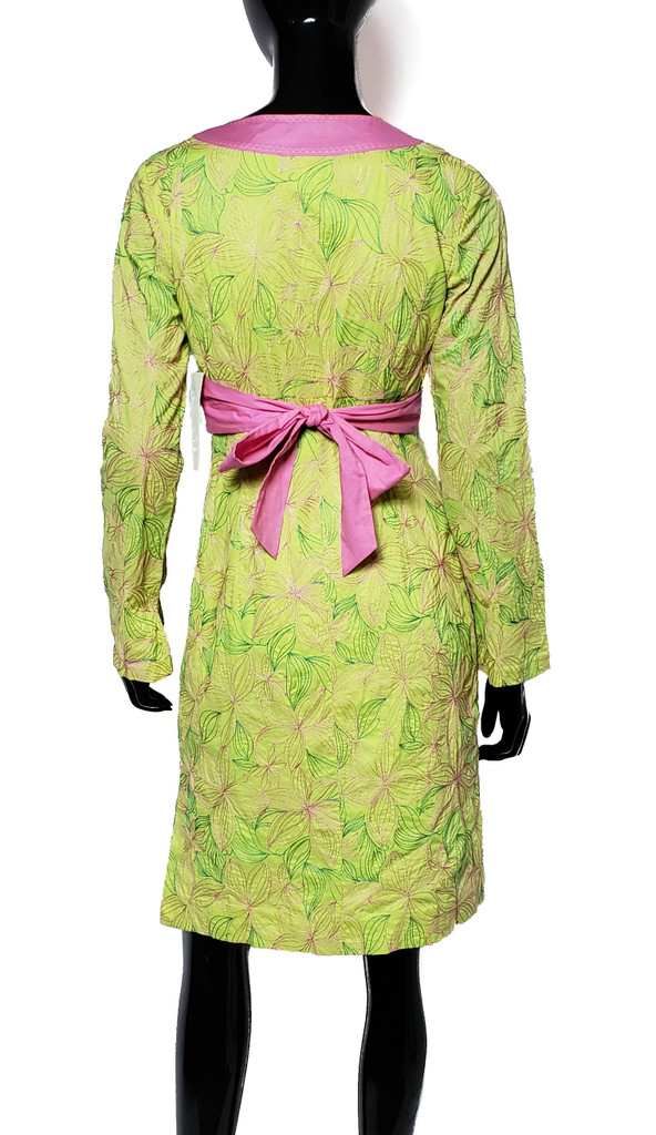 Lilly Pulitzer Palm Beach Collection "Papaya Green" Embroidered Pink and Green Flowers Dress - Size XS - New