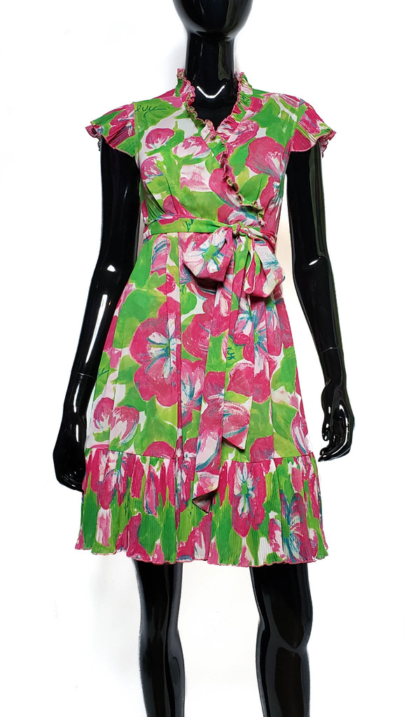 Lilly Pulitzer "Driscoll" Two-Piece Big Red Lily Flowers  Wrap Dress - Size 0 - Rare Set