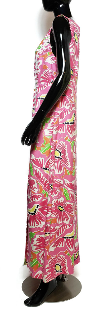 Lilly Pulitzer Pink Silk Red Lily Flowers Maxi Dress - Size 14