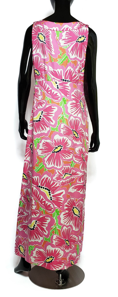 Lilly Pulitzer Pink Silk Red Lily Flowers Maxi Dress - Size 14