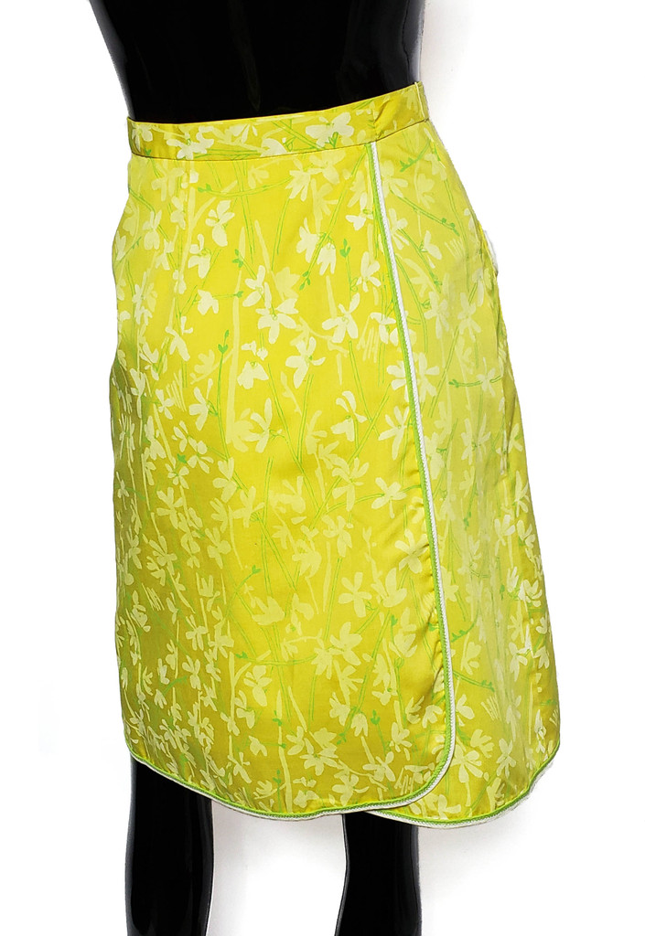 Lilly Pulitzer "The Lilly" Bright Yellow and Green "lilly" Signature High-Waist A-Line MOD Wrap Skirt - Size Small to Medium - Vintage 1960s Rare