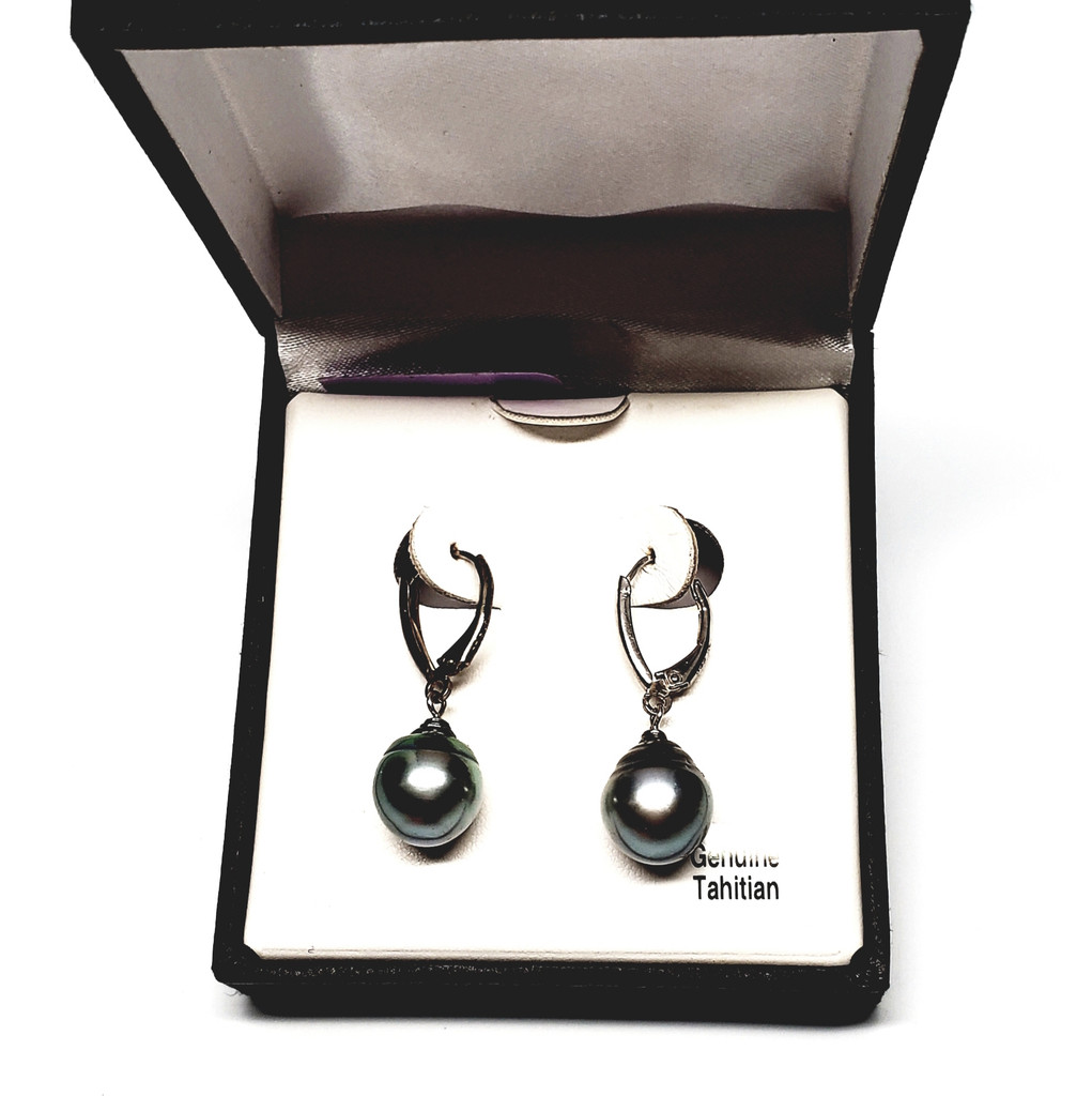 Genuine Tahitian Pearl Sterling Silver Dangle Earrings - New 