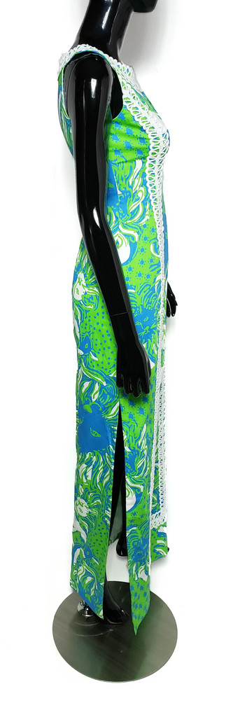 Lilly Pulitzer Ariel Blue and Apple Green Ribbed Lion Face Sleeveless Maxi Dress - Size 0  - New