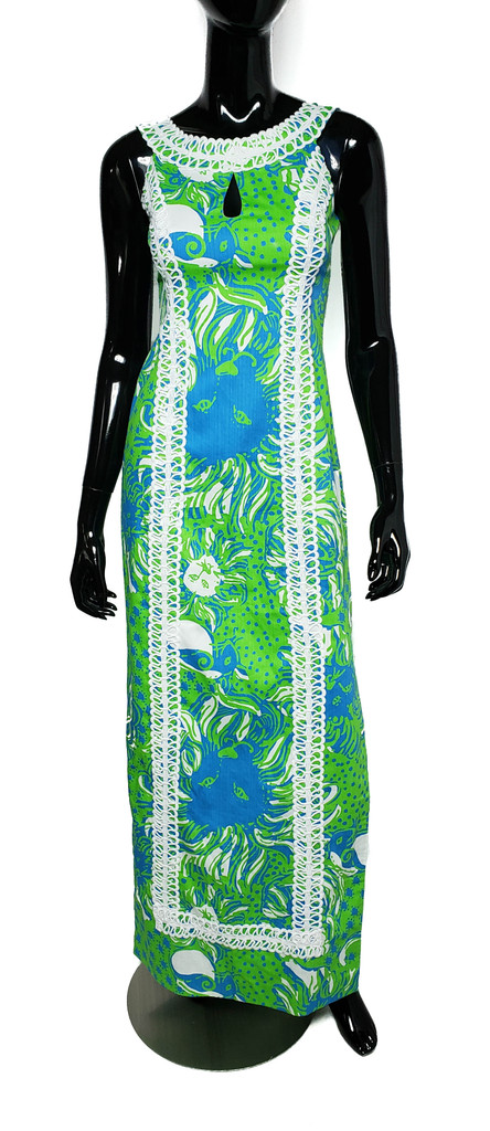 Lilly Pulitzer Ariel Blue and Apple Green Ribbed Lion Face Sleeveless Maxi Dress - Size 0  - New