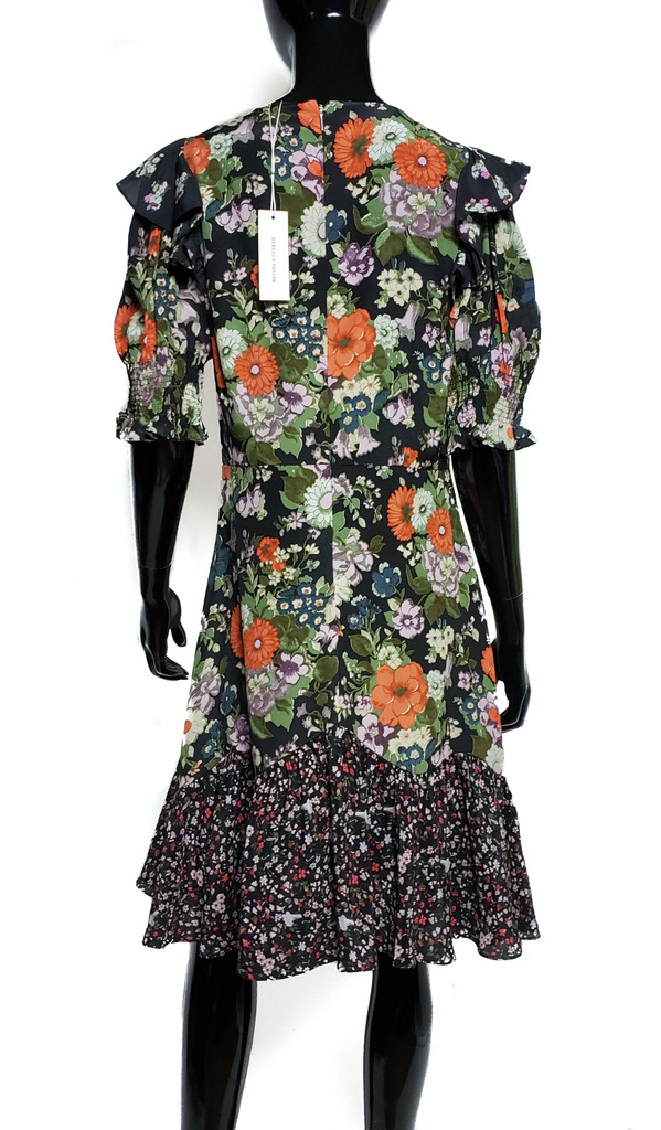 Rebecca Taylor Silk Colorful Floral Block Ruffled Shift Dress - Size 10 - New