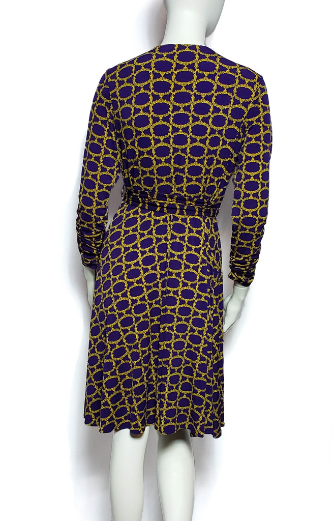 Vicky Tiel Royal Purple Gold Laurel Ruffled Wrap Dress - Size M - New