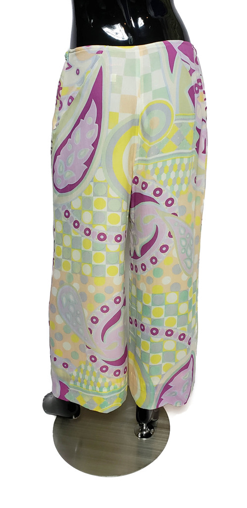 CHRISTIAN LACROIX Silk Art Deco Pastels Paisley Print Palazzo Pants - Size 44 (US 6-8) - Rare