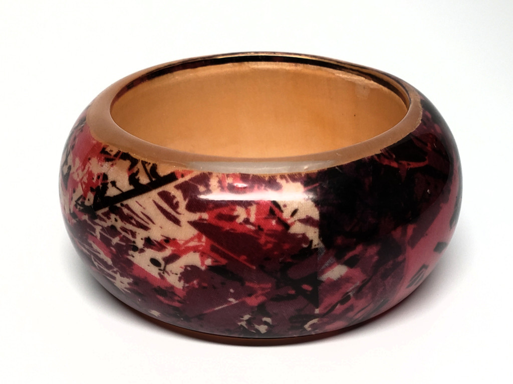 Lucite Pink Abstract Art Wide Bubble Bangle Bracelet - Vintage