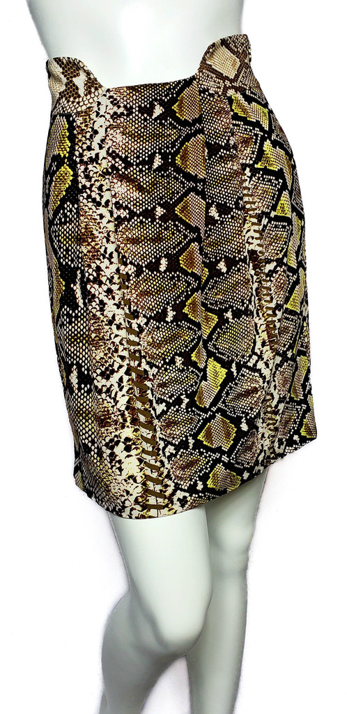 Just Cavalli High-Waist Big Pleat Snake Print Skirt - Size XS - New