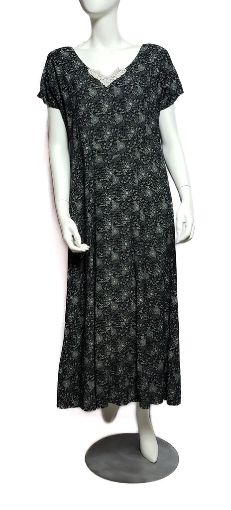 All That Jazz Black White Floral Maxi Dress - Size M - Vintage 1980s 