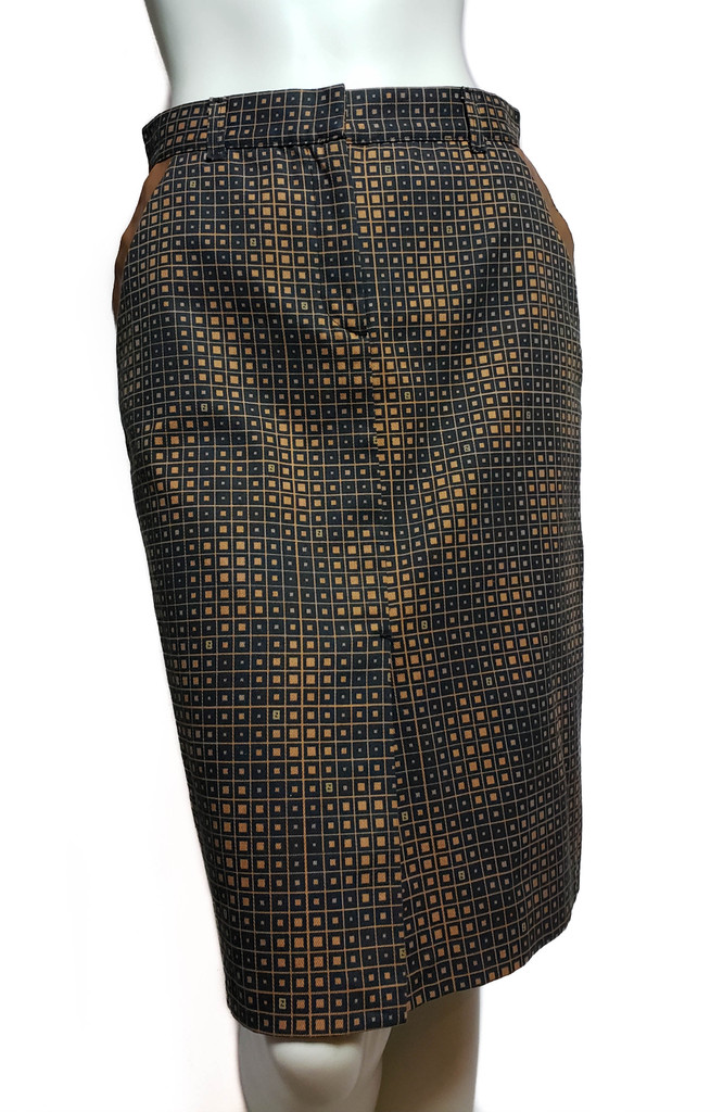 Fendi Black and Copper Logo A-Line Skirt - Size US 8 (42)