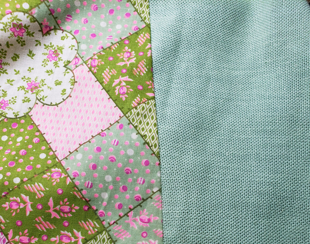 Mint Green Burlap High-Waist A-Line Green Patchwork Quilt Print Maxi Skirt - Size M - Vintage 1970s Deadstock