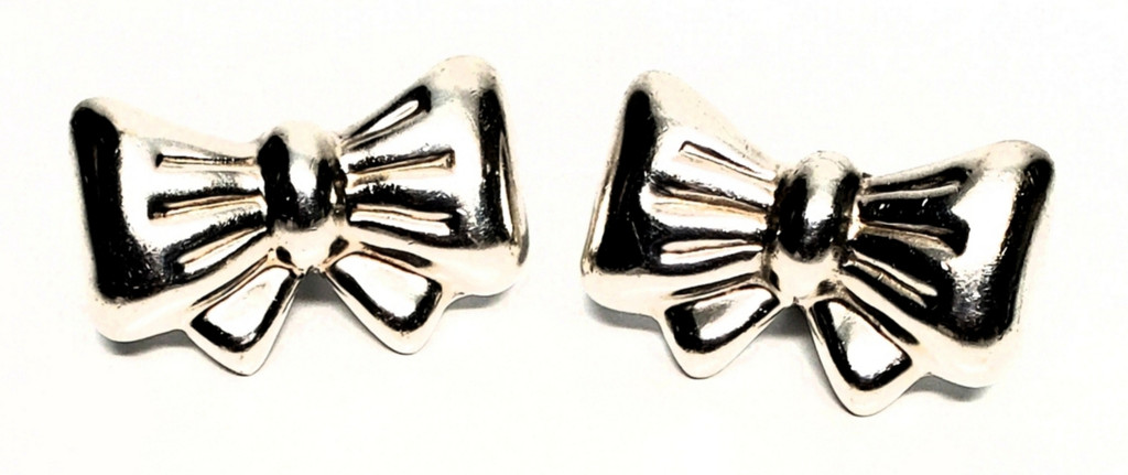 Taxco Sterling Silver Solid Ribbon Bow Tie Earrings - Vintage 1950s