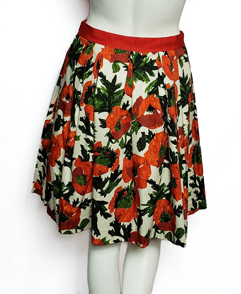 Milly Red Floral Ruffled High-Waist A-Line Skirt - Size 4 - New