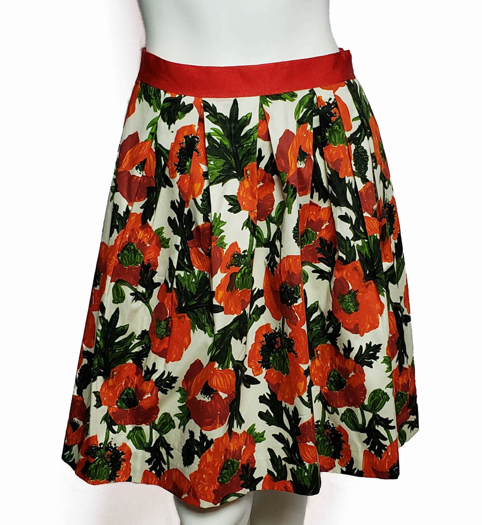 Milly Red Floral Ruffled High-Waist A-Line Skirt - Size 4 - New