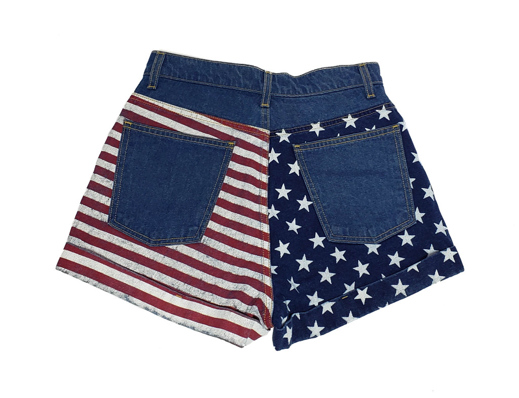 American Apparel USA Flag High-Waist Cuffed Daisy Denim Shorts - Size 27 - New