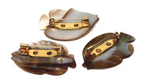 Mother of Pearl School of Three Fish Demi Parure Brooch Set - Vintage