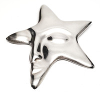 Sterling Silver Modernist Star Face Statement Pendant Brooch - Vintage