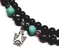 Native American Squash Blossom Natural Stones Sterling Silver Symbols Double Strand Necklace - Vintage