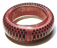 Lucite Woven Black and Red Check Bubble Bangle Bracelet - Vintage 