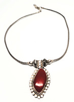 Sterling Silver Cherry Jasper Stone Pendant Choker Necklace - Vintage 