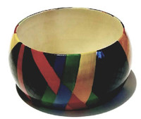 Wooden Bracelet - Wide Bold Color Block Digital Bangle - Vintage 