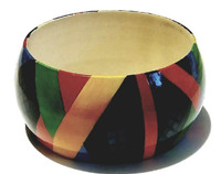 Wooden Bracelet - Wide Bold Color Block Digital Bangle - Vintage 