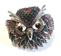 Colorful Rhinestone-Studded Owl Bangle Bracelet - Vintage