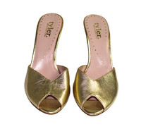 Richard Tyler Gold Leather Peep Toe Slipper Heels - Size US 8.5M