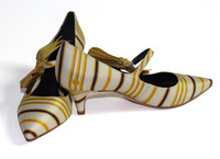 Tory Burch "Beverly" Satin Striped Mary Jane Bow Tie Kitten Heels - US  8M  - New