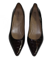 Anyi Lu Brown Leather Crocodile & Ostrich Print Block Heels - US 7 - New