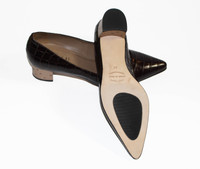 Anyi Lu Brown Leather Crocodile & Ostrich Print Block Heels - US 7 - New