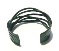 Rustic Green Basket Weave Metal Cuff Bracelet - Vintage 