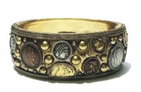 CAROLEE Byzantine Antiqued Gold Coins Statement Clamper Bangle Bracelet - Vintage 1980s Deadstock Rare