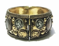 CAROLEE Byzantine Antiqued Gold Coins Statement Clamper Bangle Bracelet - Vintage 1980s Deadstock Rare