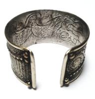 Pewter Hidden Dragon Wide Cuff Bracelet - Vintage