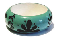 Wooden Bracelet - So Boho Black Leaves in Teal Bangle - Vintage